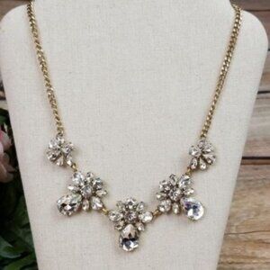 J.Crew Statement Necklace Gold tone Clear Gems